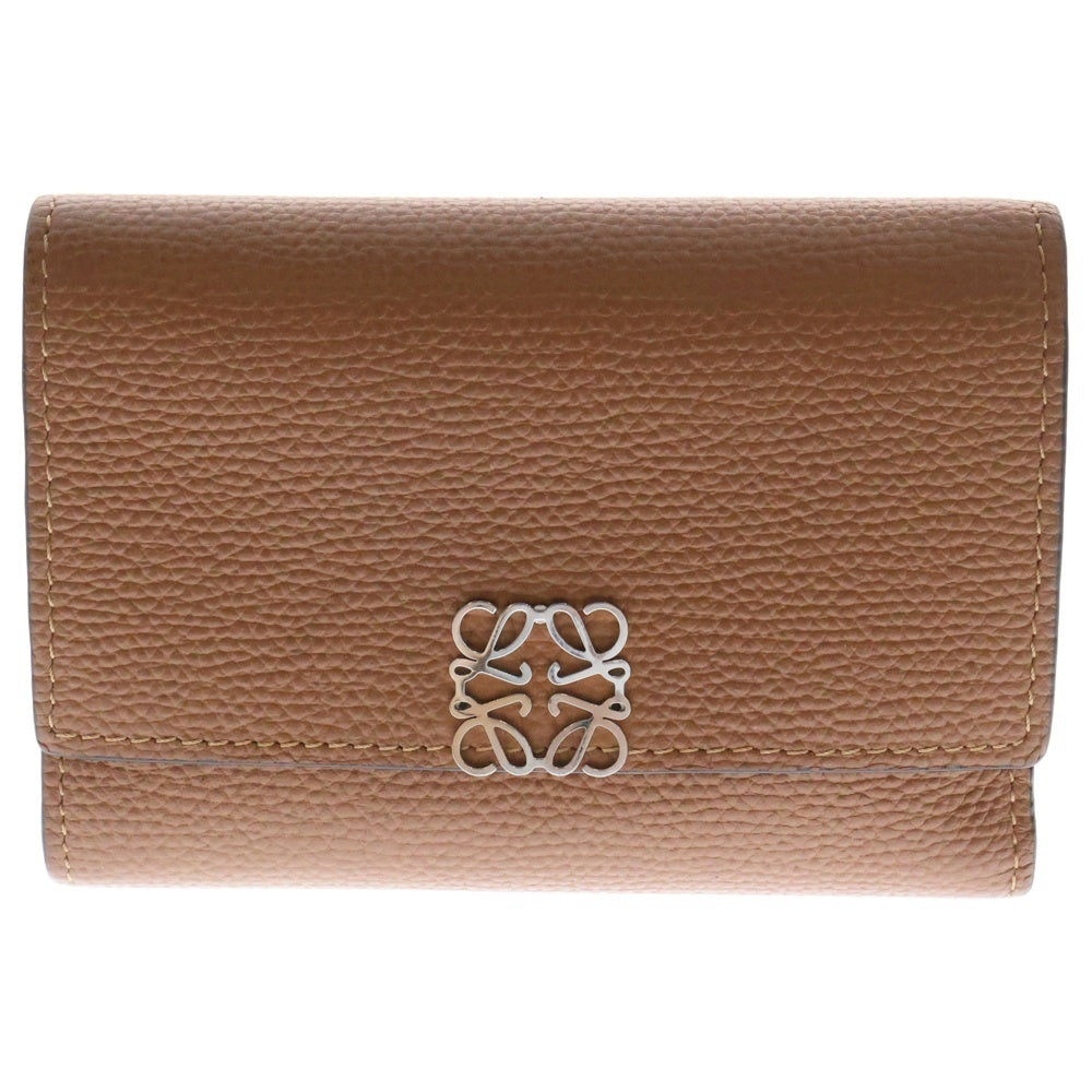 LOEWE(ロエベ) アナグラム バーティカルウォレット コンパクトウォレット スモール 三つ折り財布 ブラウン レザー シルバー金具