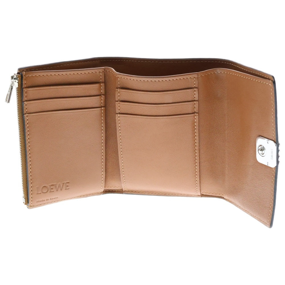 LOEWE(ロエベ) アナグラム バーティカルウォレット コンパクトウォレット スモール 三つ折り財布 ブラウン レザー シルバー金具