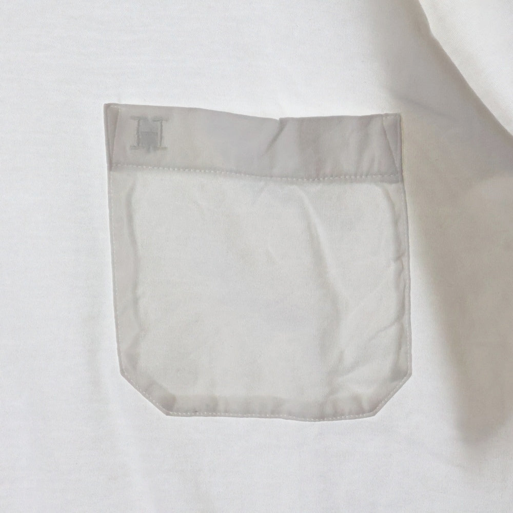 HERMES(エルメス) Hロゴ刺繍 コットンクルーネックカットソー 半袖ポケットTシャツ ホワイト