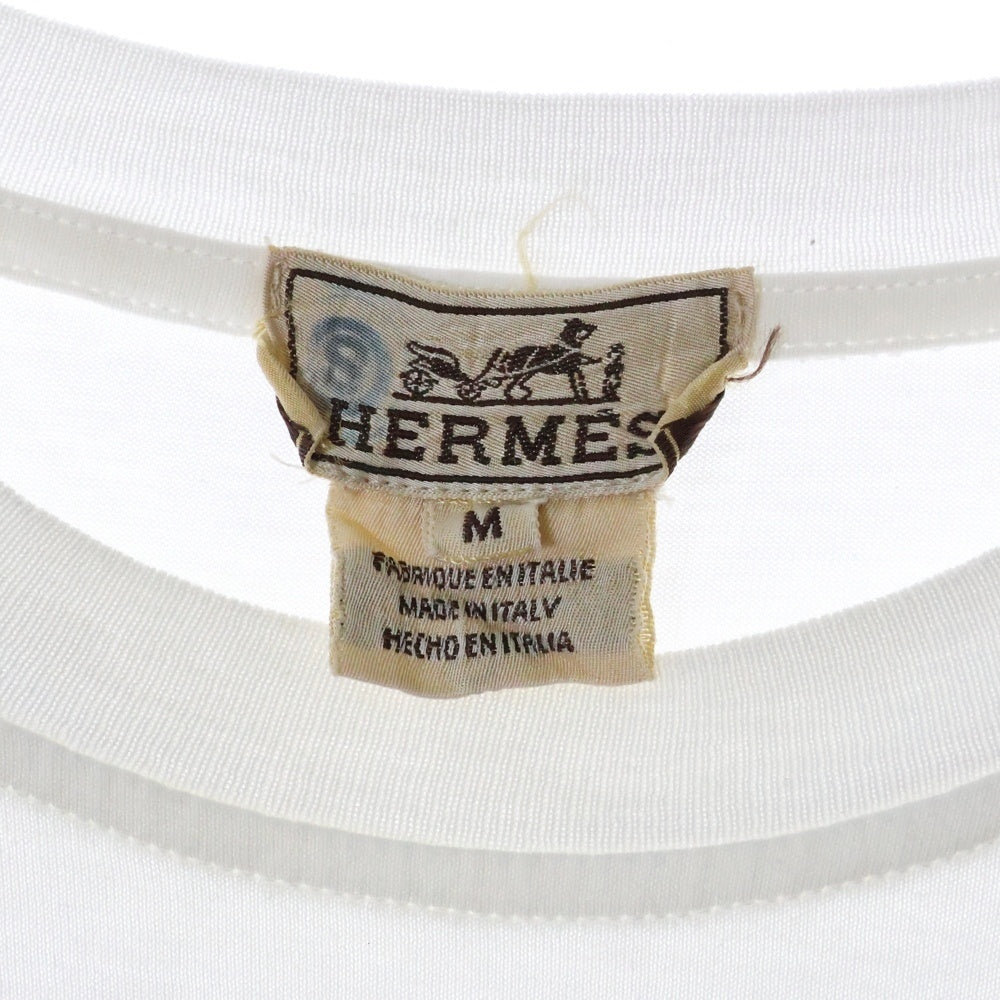 HERMES(エルメス) Hロゴ刺繍 コットンクルーネックカットソー 半袖ポケットTシャツ ホワイト