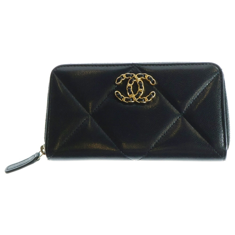 CHANEL(シャネル) シャネル19 スモール ジップウォレット 長財布 ラウンドジップ ラムスキン ブラック ゴールド金具 AP0948