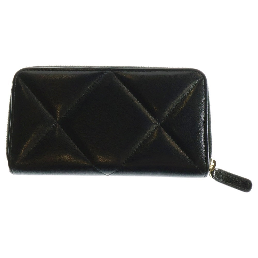 CHANEL(シャネル) シャネル19 スモール ジップウォレット 長財布 ラウンドジップ ラムスキン ブラック ゴールド金具 AP0948
