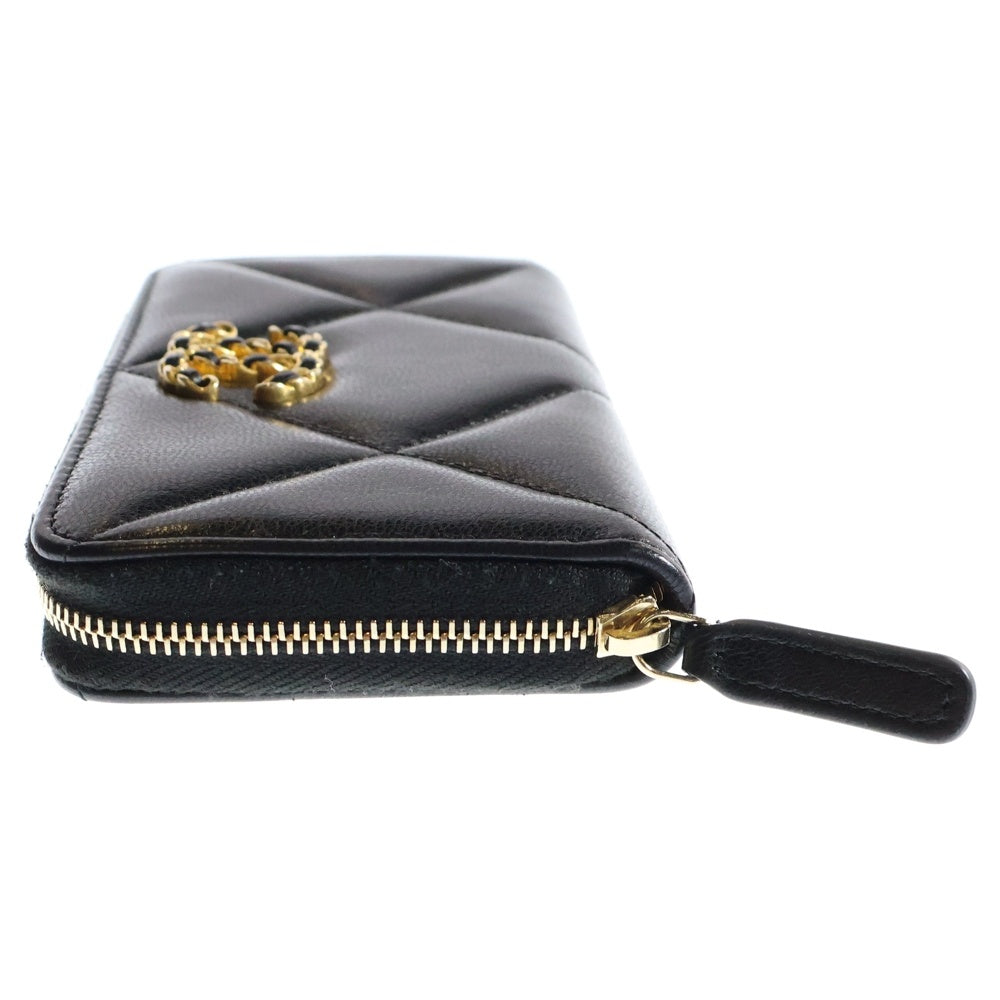 CHANEL(シャネル) シャネル19 スモール ジップウォレット 長財布 ラウンドジップ ラムスキン ブラック ゴールド金具 AP0948