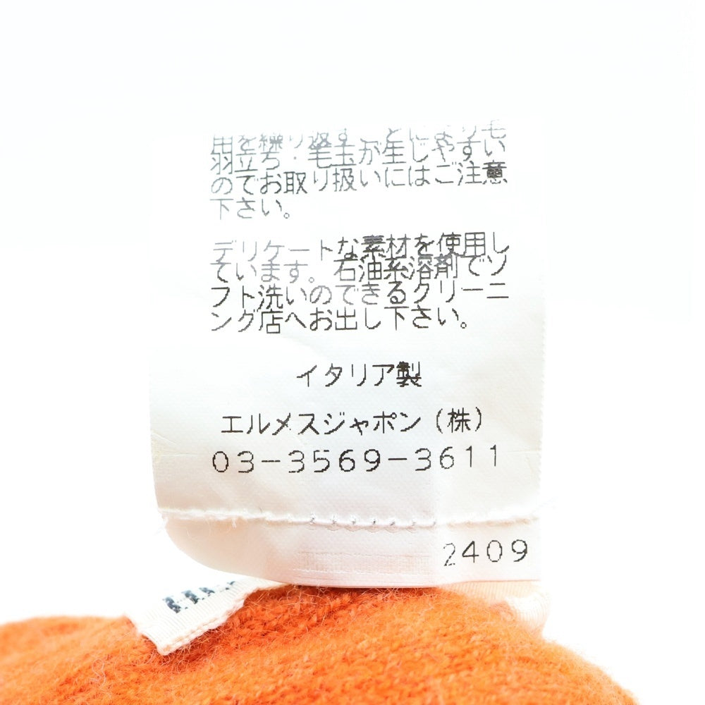 HERMES(エルメス) Hロゴ ニット帽 ニットキャップ 帽子 カシミヤ オレンジ×ブラウン