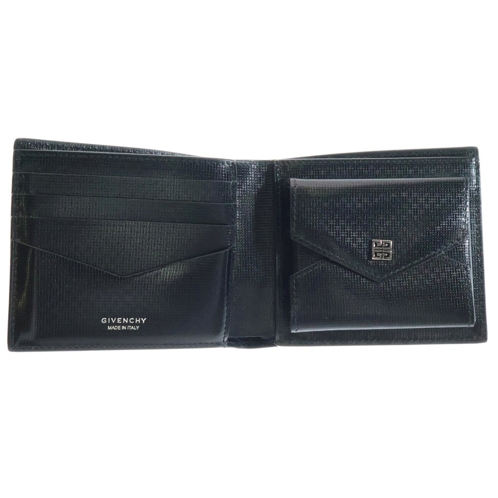GIVENCHY(ジバンシィ) 二つ折り財布 コンパクトウォレット コインケース ダークグリーン カーフスキン シルバー金具