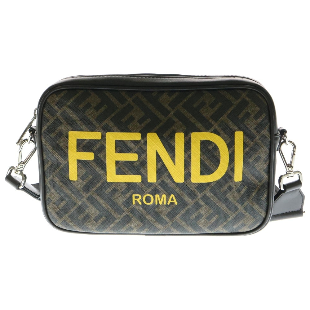 FENDI(フェンディ) ダイアゴナル FF ズッカ柄 ロゴプリント PVC レザー カメラケース ショルダーバッグ ブラウン 7M0286