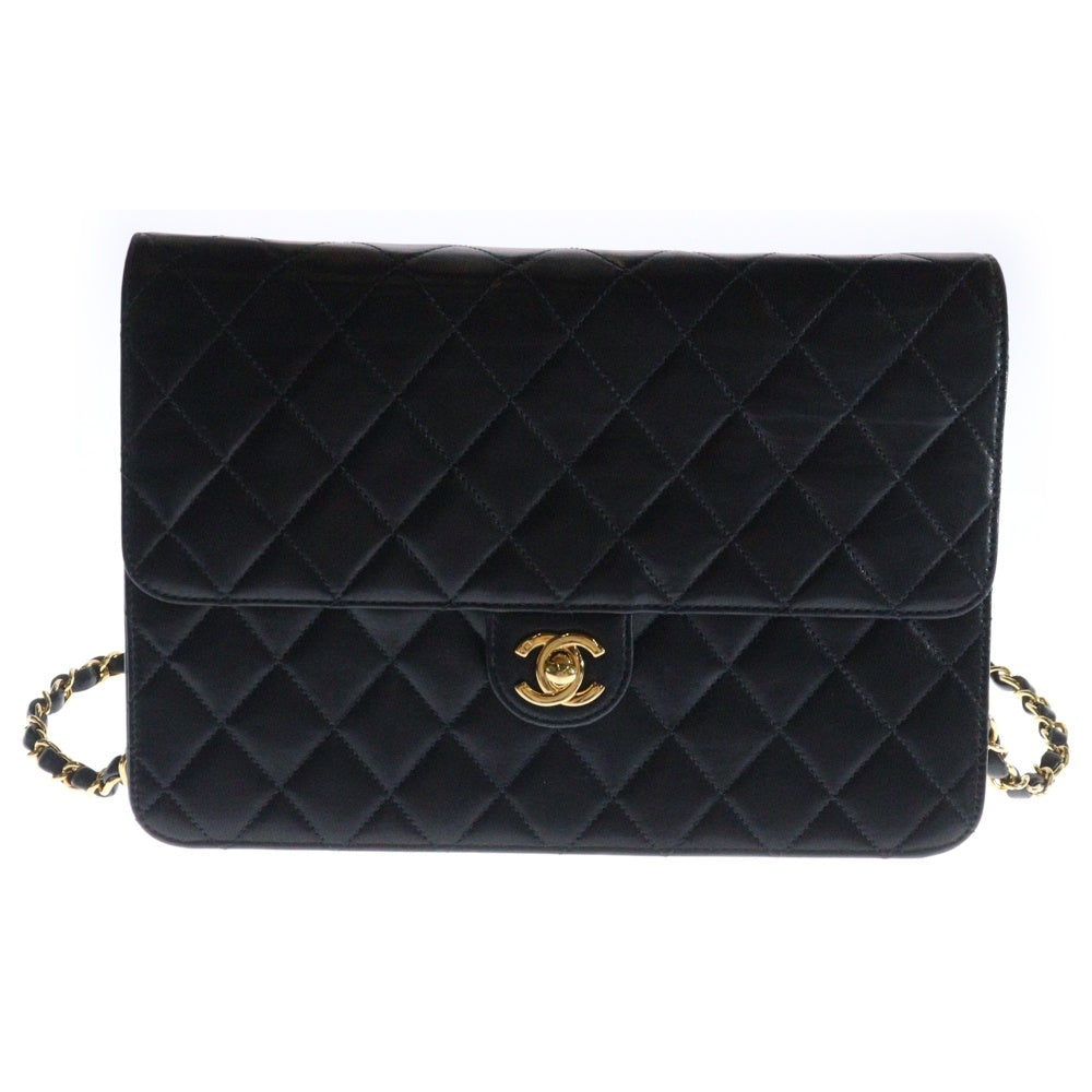 CHANEL(シャネル) マトラッセ25 シングルフラップ シングルチェーン ショルダーバッグ ブラック ラムスキン ゴールド金具