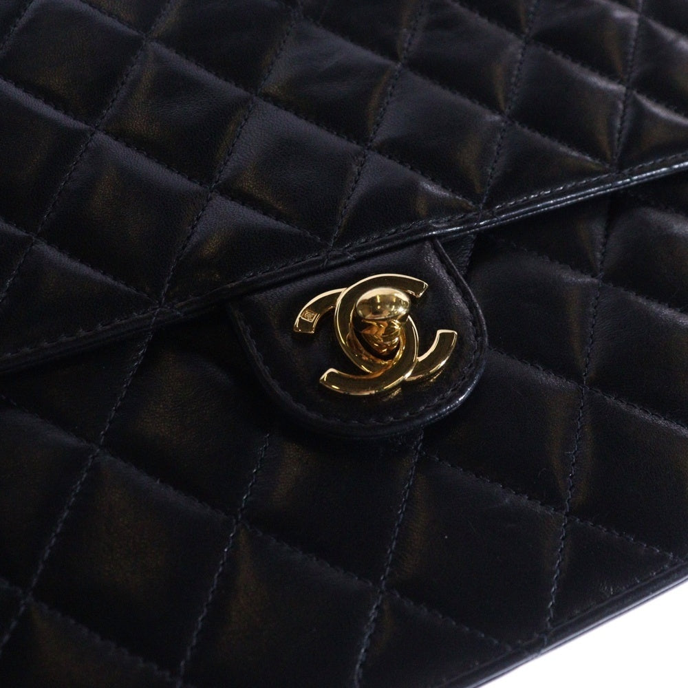 CHANEL(シャネル) マトラッセ25 シングルフラップ シングルチェーン ショルダーバッグ ブラック ラムスキン ゴールド金具