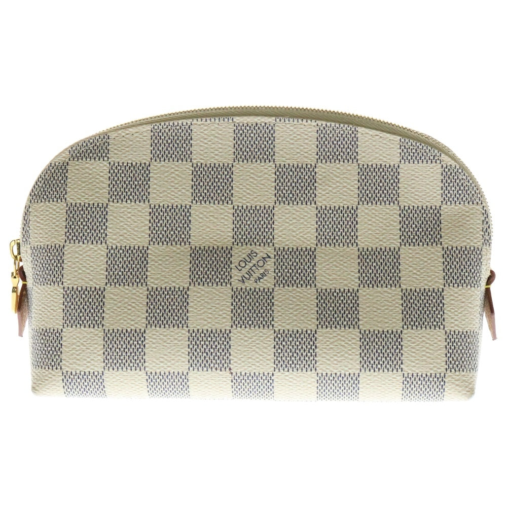 LOUIS VUITTON(ルイヴィトン) ダミエ・アズール ポシェット・コスメティック ポーチ ケース ホワイト レザー×PVC ゴールド金具 N60024