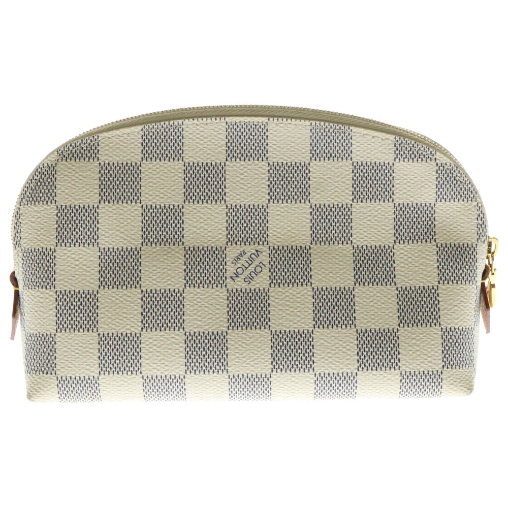 LOUIS VUITTON(ルイヴィトン) ダミエ・アズール ポシェット・コスメティック ポーチ ケース ホワイト レザー×PVC ゴールド金具 N60024