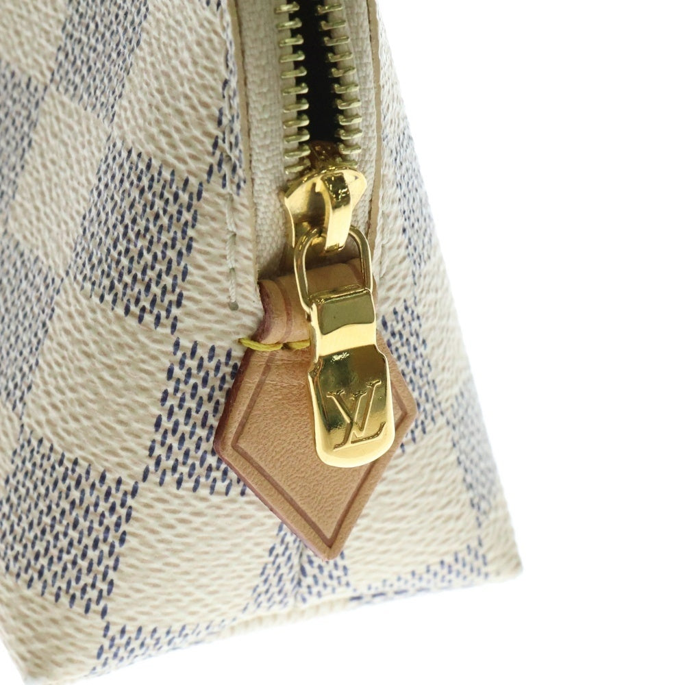 LOUIS VUITTON(ルイヴィトン) ダミエ・アズール ポシェット・コスメティック ポーチ ケース ホワイト レザー×PVC ゴールド金具 N60024