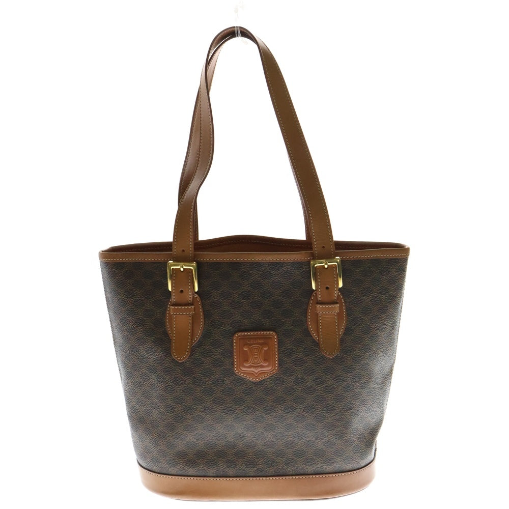 CELINE(セリーヌ) マカダム ハンドバッグ ミニトートバッグ ゴールド金具 ブラウン PVC×レザー