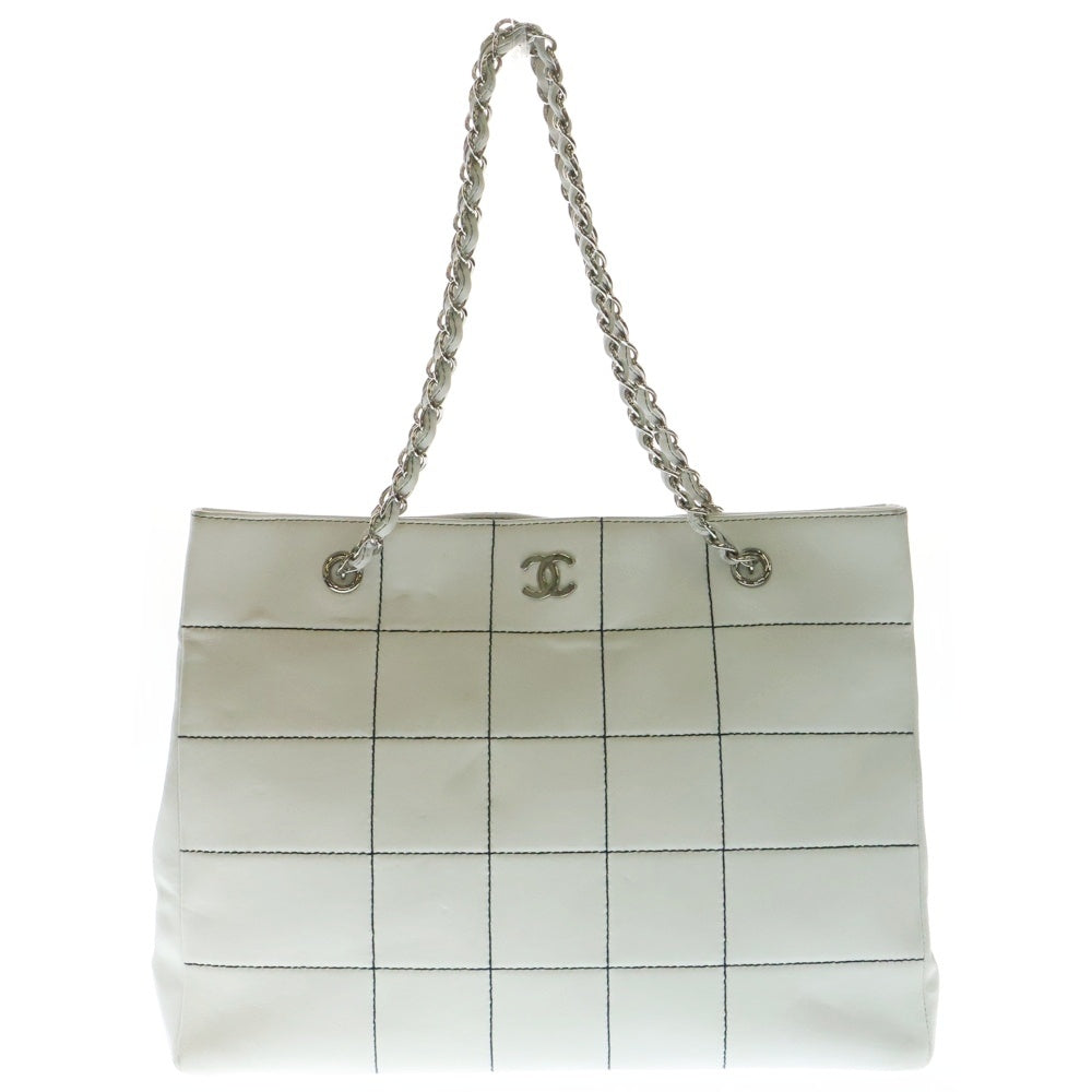 CHANEL(シャネル) チョコバー チェーントートバッグ ハンドバッグ ホワイト シルバー金具 ラムスキン