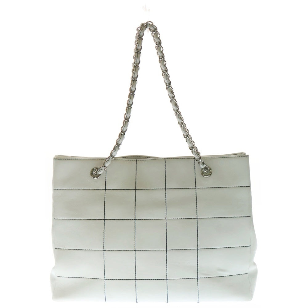 CHANEL(シャネル) チョコバー チェーントートバッグ ハンドバッグ ホワイト シルバー金具 ラムスキン