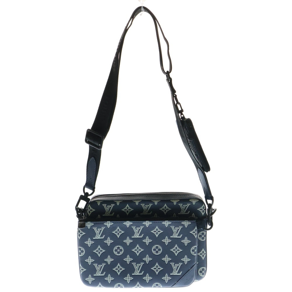 LOUIS VUITTON(ルイヴィトン) モノグラムシャドウ トリオ コインケース付メッセンジャーバッグ レザーショルダーバッグ ブルー M24753