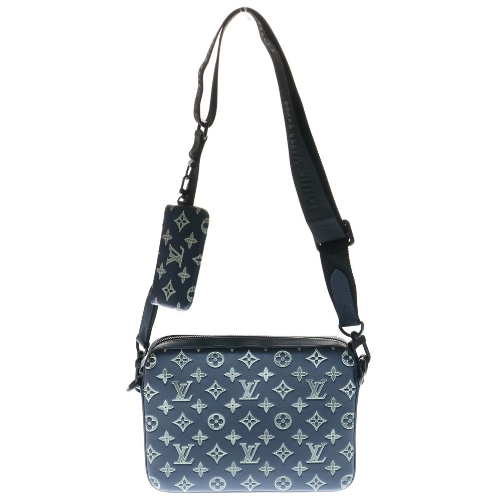 LOUIS VUITTON(ルイヴィトン) モノグラムシャドウ トリオ コインケース付メッセンジャーバッグ レザーショルダーバッグ ブルー M24753