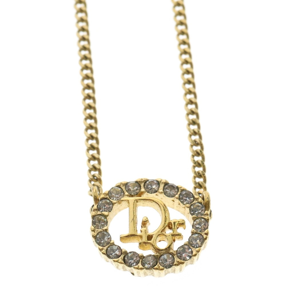 Christian Dior(クリスチャンディオール) ラインストーン ネックレス ペンダント チェーン ゴールド GP