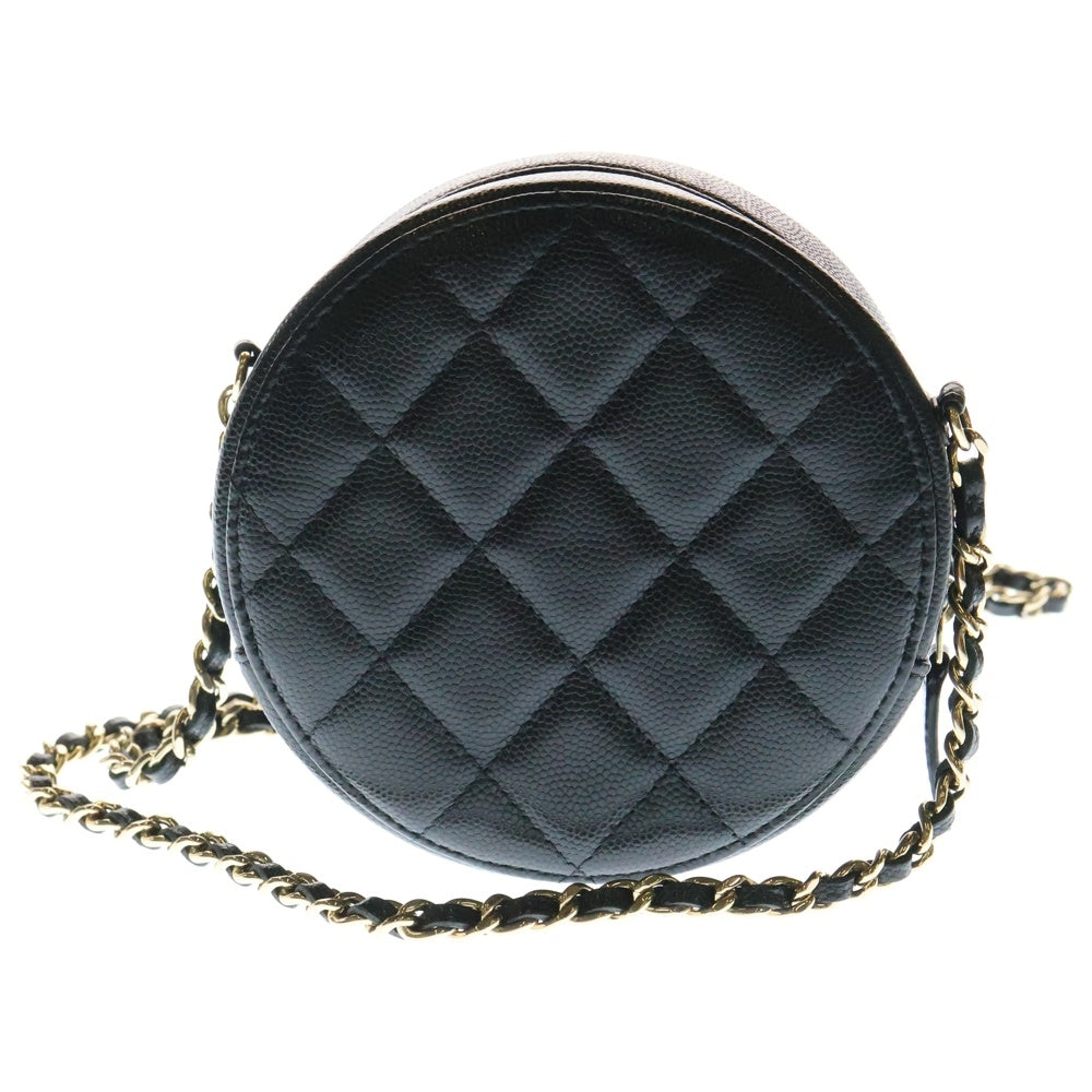 CHANEL(シャネル) マトラッセ ココマーク ラウンド チェーン ショルダーバッグ ブラック キャビアスキン ゴールド金具