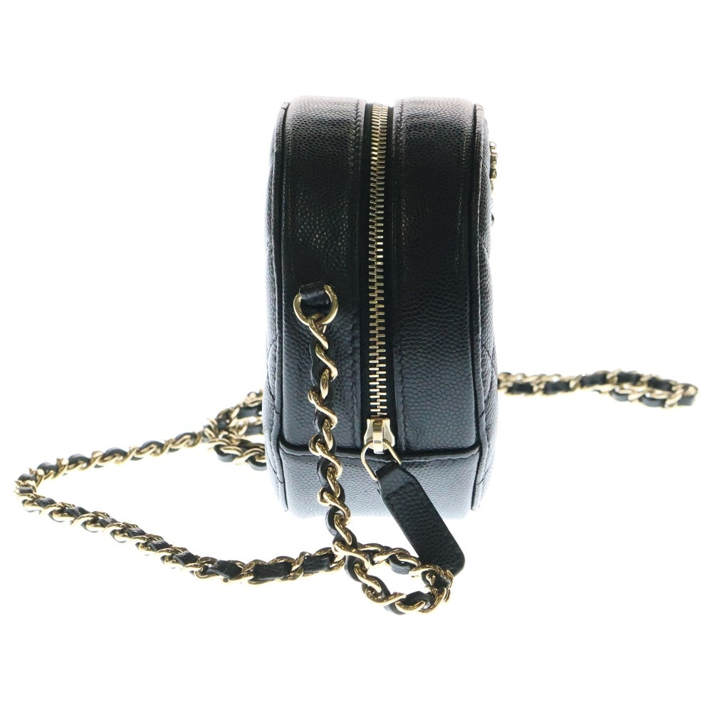 CHANEL(シャネル) マトラッセ ココマーク ラウンド チェーン ショルダーバッグ ブラック キャビアスキン ゴールド金具
