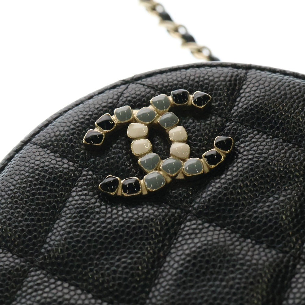 CHANEL(シャネル) マトラッセ ココマーク ラウンド チェーン ショルダーバッグ ブラック キャビアスキン ゴールド金具
