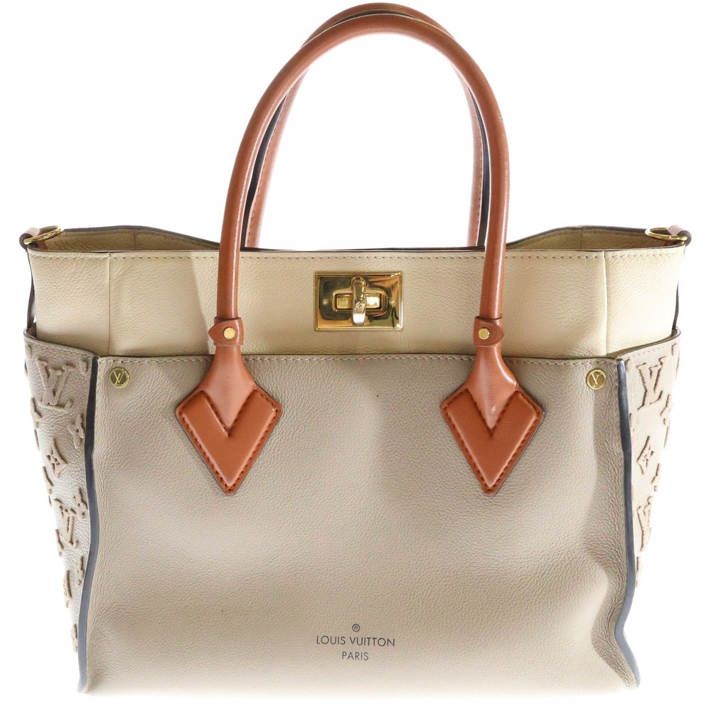 LOUIS VUITTON(ルイヴィトン) モノグラム オンマイサイドMM 2WAY レザーハンドバッグ ショルダーバッグ ベージュ/ブラウン レディース M53825