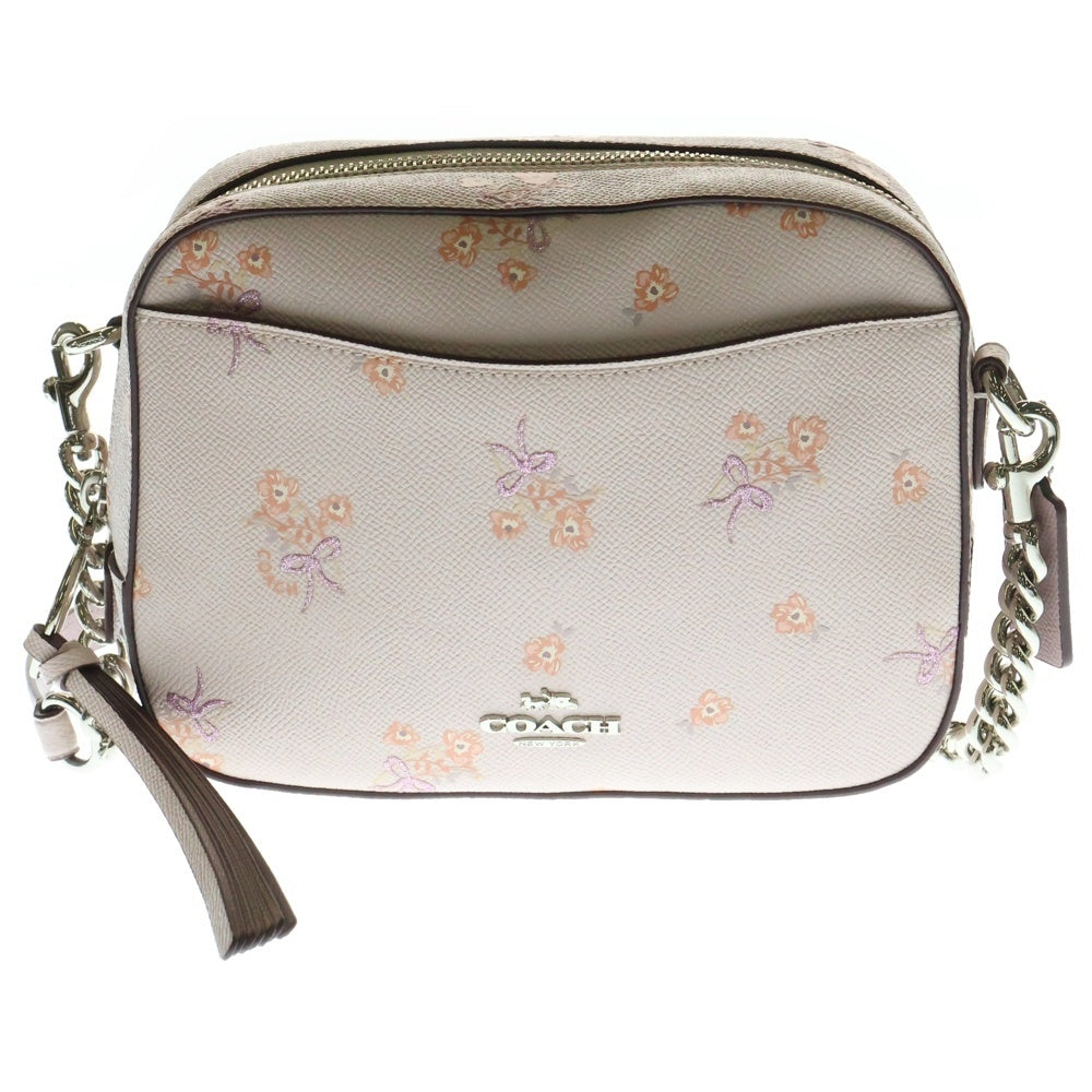 COACH(コーチ) フローラル 花柄 ショルダーバッグ ライトピンク レザー シルバー金具