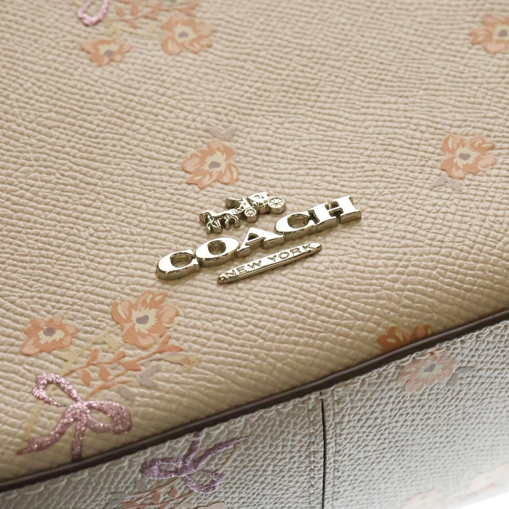 COACH(コーチ) フローラル 花柄 ショルダーバッグ ライトピンク レザー シルバー金具