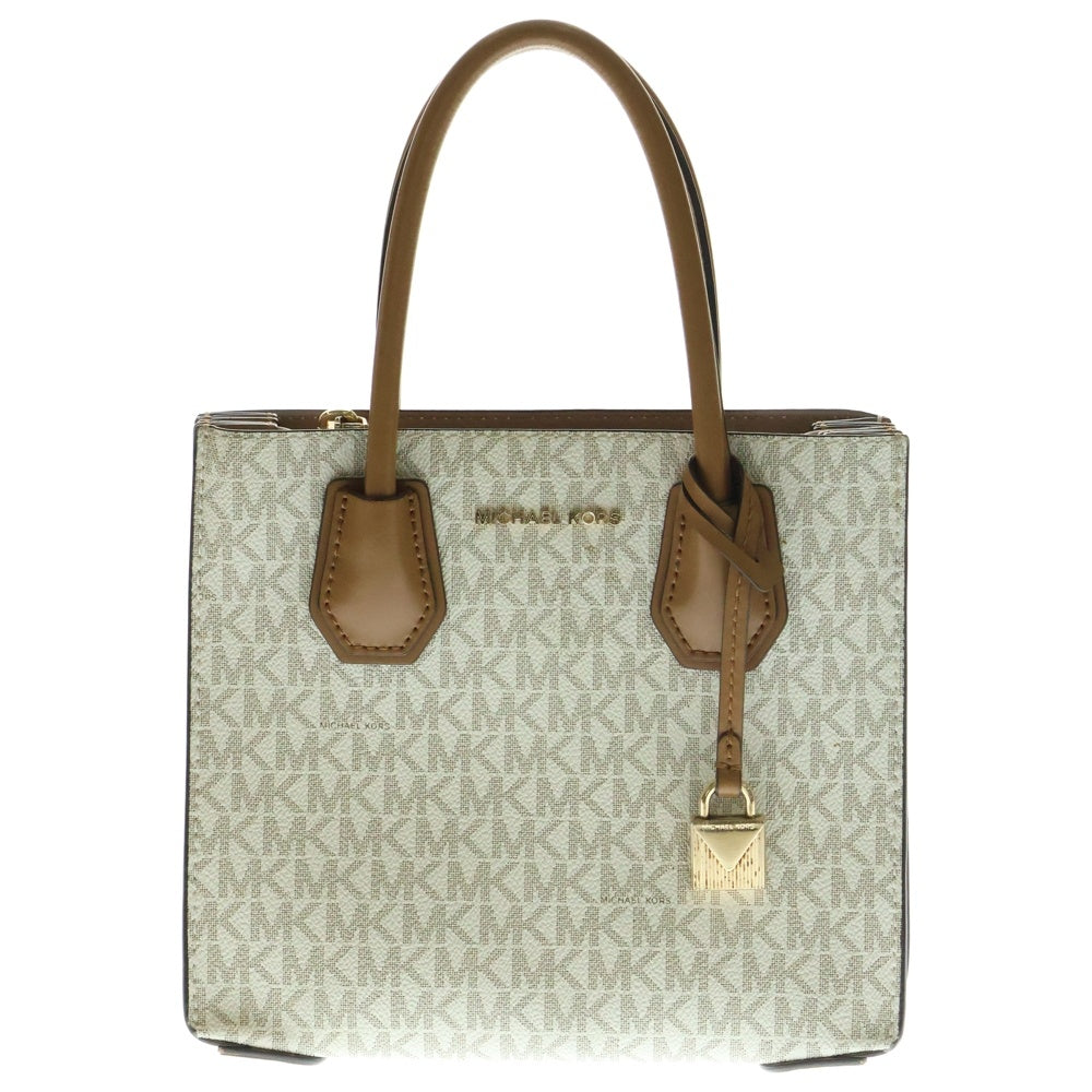 MICHAEL KORS(マイケルコース) MKシグネチャー ハンドバッグ ミニトートバッグ ブラウン×ホワイト ゴールド金具 PVC×レザー