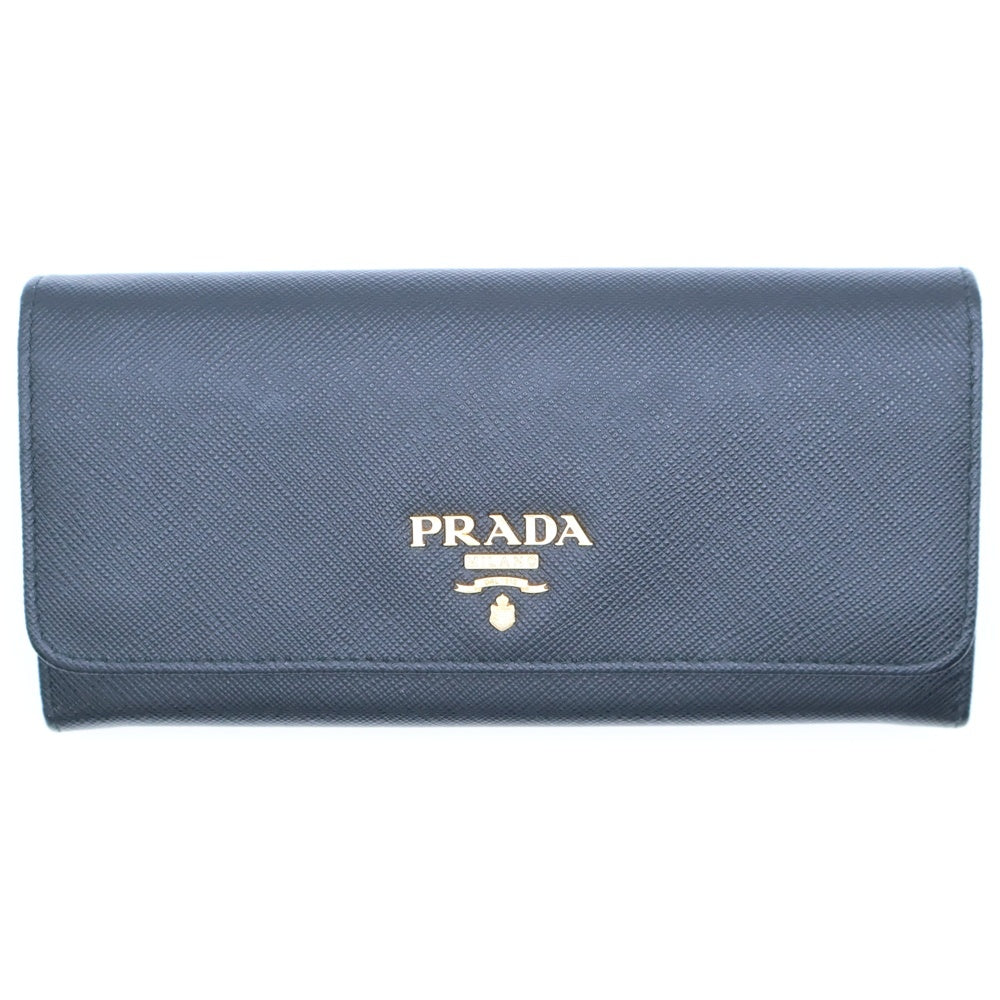 PRADA(プラダ) サフィアーノ ロゴ レザーロングウォレット 二つ折り長財布 1MH132 ブラック