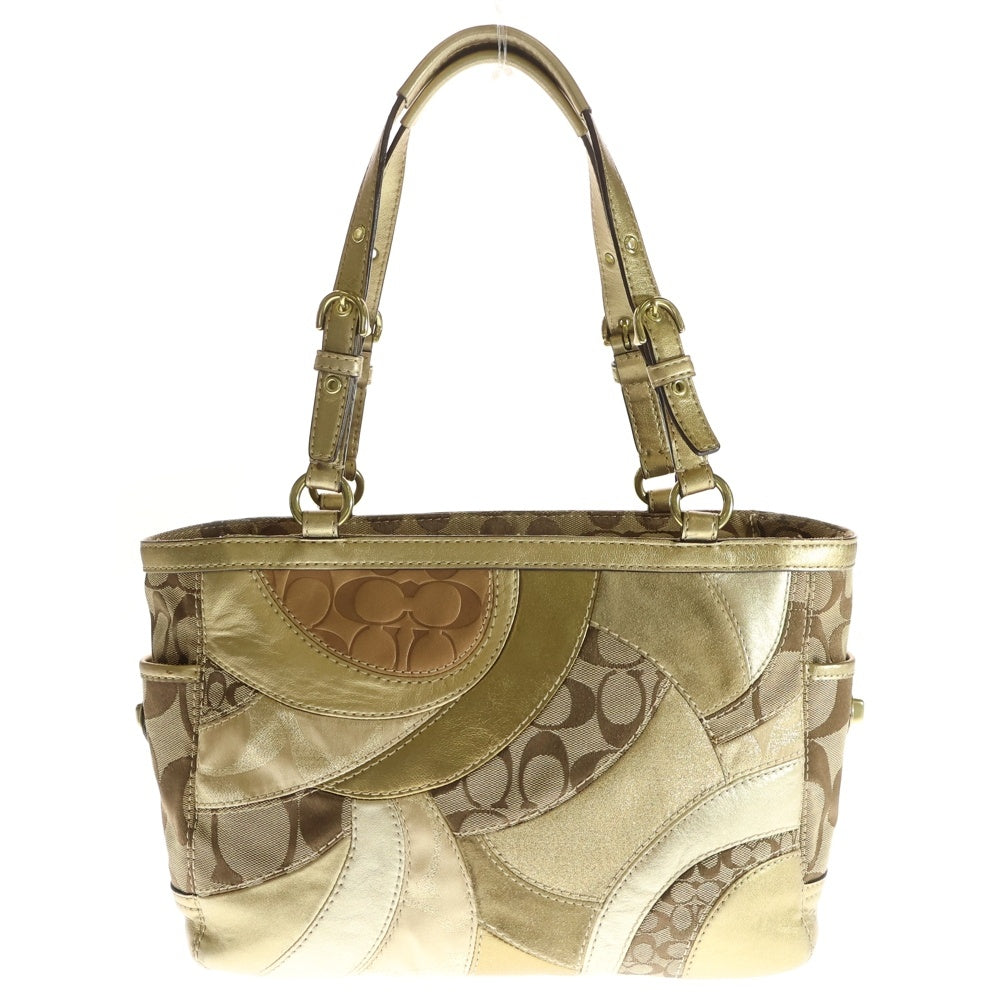 COACH(コーチ) シグネチャー キャンバス メタリックレザー ハンド トートバッグ ベージュ/ゴールド レディース 12740