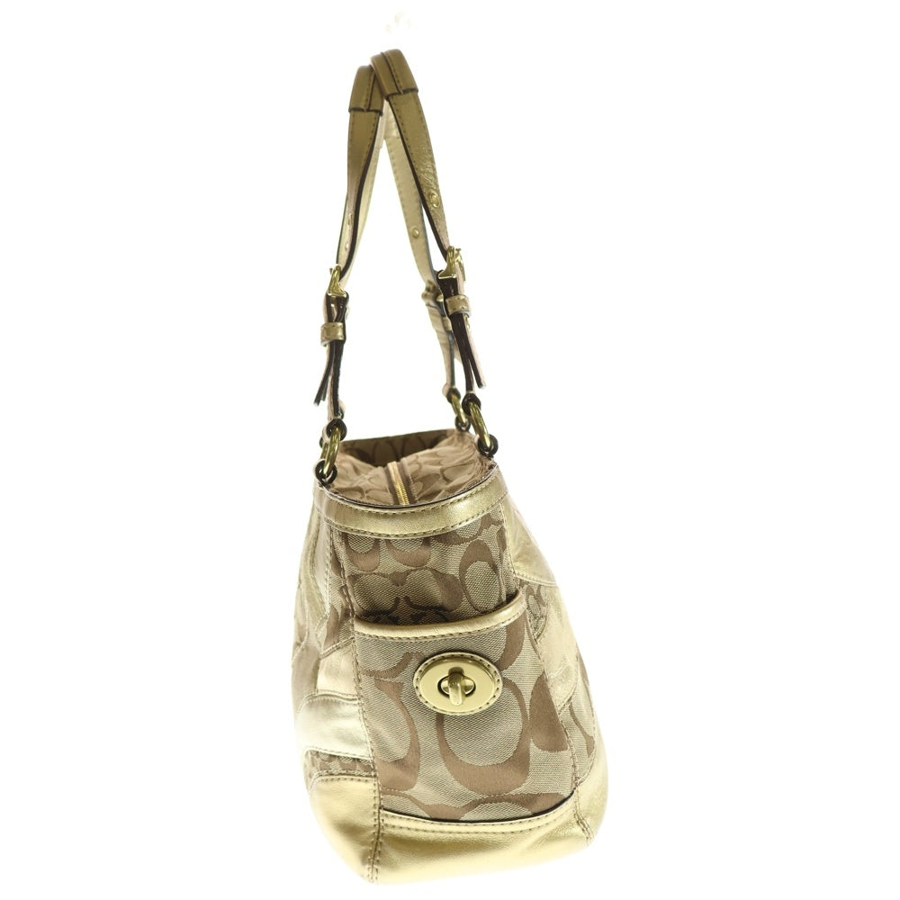 COACH(コーチ) シグネチャー キャンバス メタリックレザー ハンド トートバッグ ベージュ/ゴールド レディース 12740