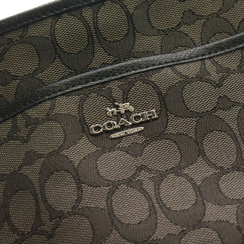 COACH(コーチ) シグネチャー ショルダーバッグ サコッシュ ブラック×ダークブラウン レザー×キャンバス シルバー金具