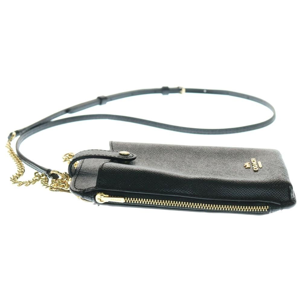 COACH(コーチ) チェーンショルダーバッグ ミニバッグ フォンポーチ フォンショルダー ブラック レザー ゴールド金具