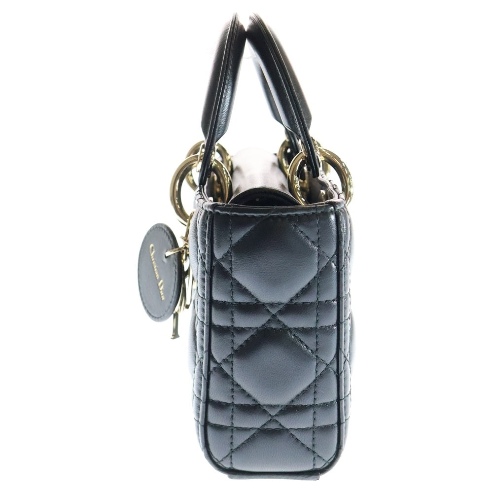 DIOR(ディオール) Lady D-Joy レディ Dジョイ カナージュ ラムスキン レザー スモール 2WAY ハンド ショルダーバッグ ゴールド金具 ブラック M0613ONGE_M900