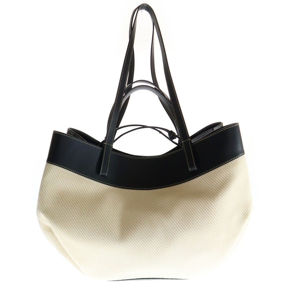 POLENE(ポレーヌ) キャンバス レザー 2WAY ハンド ショルダー トートバッグ ゴールド金具 ブラック/アイボリー