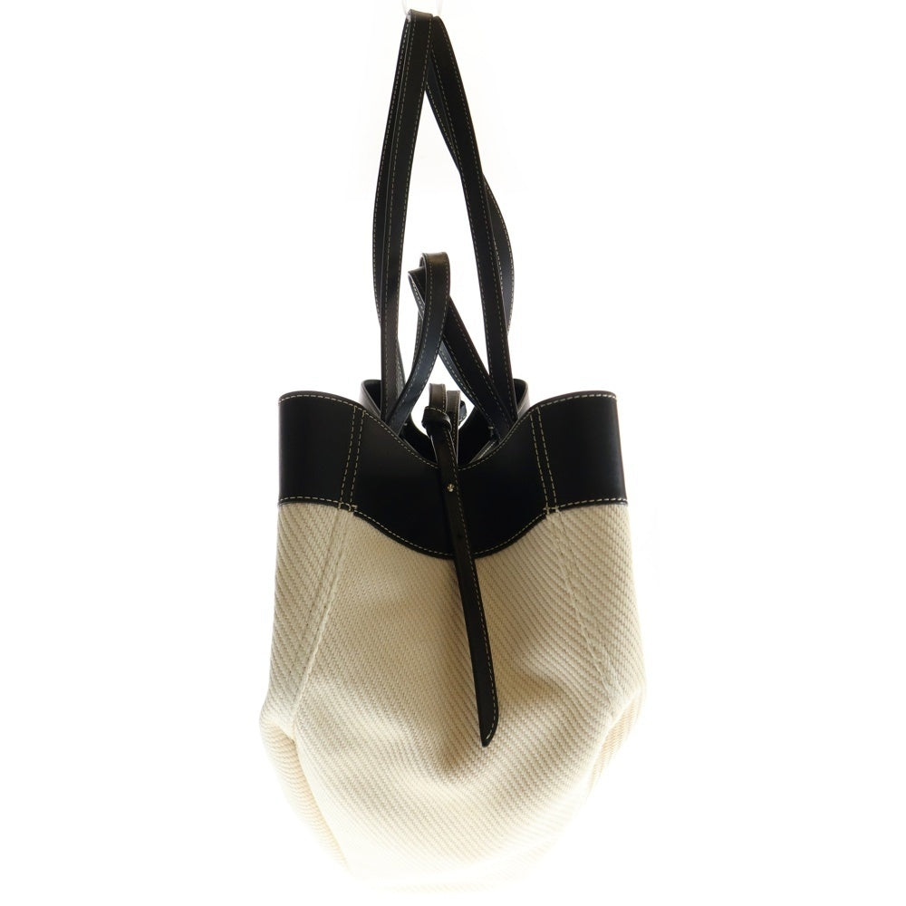 POLENE(ポレーヌ) キャンバス レザー 2WAY ハンド ショルダー トートバッグ ゴールド金具 ブラック/アイボリー