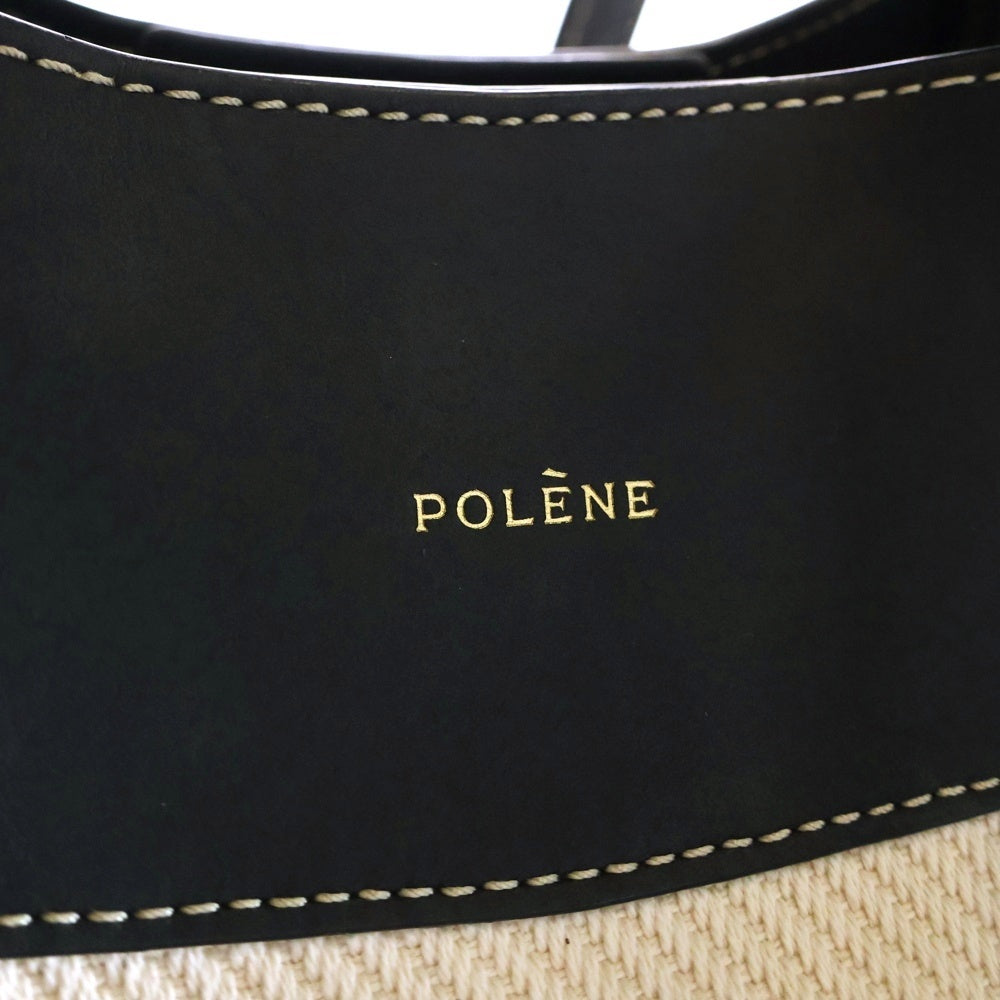 POLENE(ポレーヌ) キャンバス レザー 2WAY ハンド ショルダー トートバッグ ゴールド金具 ブラック/アイボリー