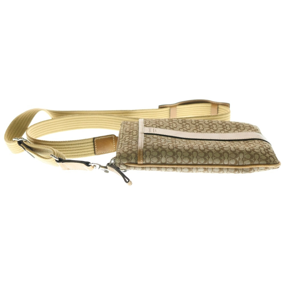 COACH(コーチ) シグネチャーショルダーバッグ ミニバッグ フォンショルダー フォンポーチ ブラウン キャメル レザー×キャンバス シルバー金具