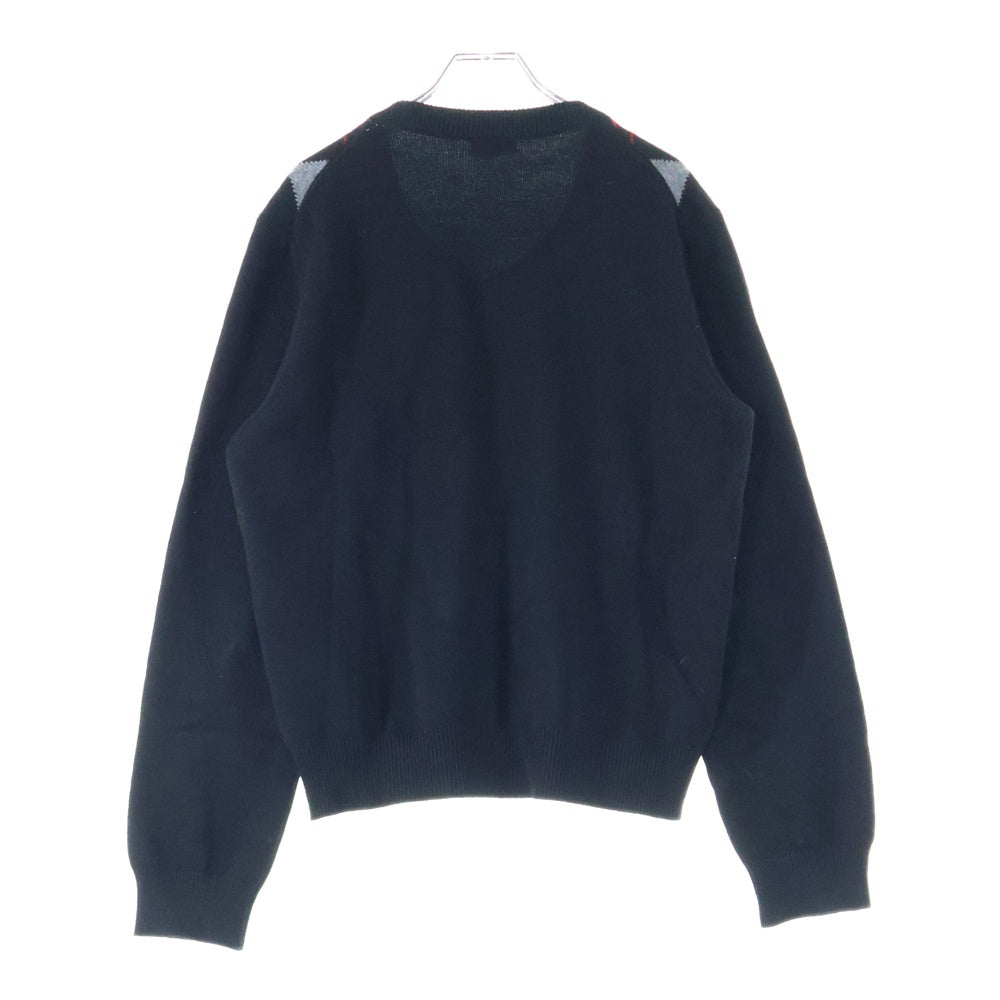 CELINE(セリーヌ) アーガイルチェック柄 Vネック ウール ロングスリーブ 長袖 ニット セーター ブラック/グレー 2A849915F