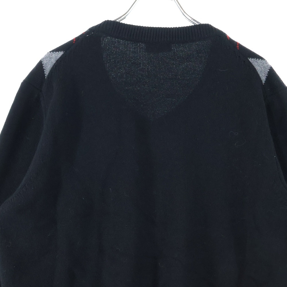 CELINE(セリーヌ) アーガイルチェック柄 Vネック ウール ロングスリーブ 長袖 ニット セーター ブラック/グレー 2A849915F