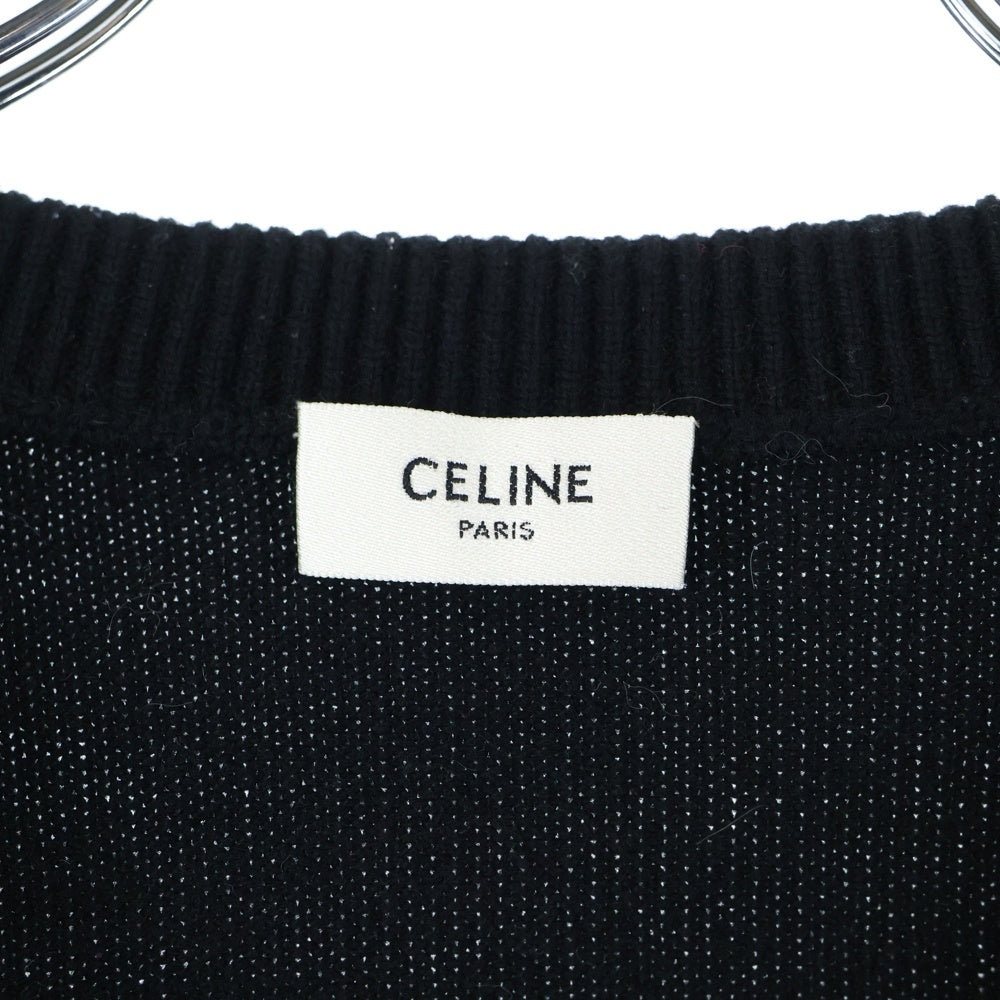 CELINE(セリーヌ) アーガイルチェック柄 Vネック ウール ロングスリーブ 長袖 ニット セーター ブラック/グレー 2A849915F
