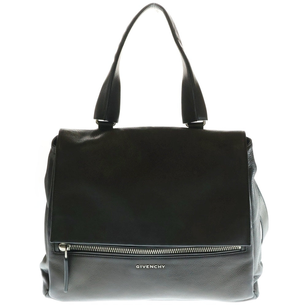 GIVENCHY(ジバンシィ) パンドラ ピュア ロゴプレート レザー 2WAY ハンド ショルダーバッグ シルバー金具 ブラック