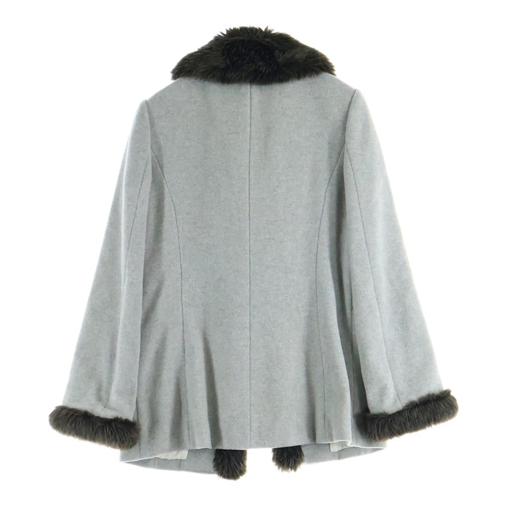 BURBERRY BLUE LABEL(バーバリーブルーレーベル) フェイクファー ウール フロントフック ロングジャケット コート グレー レディース FCF77-810