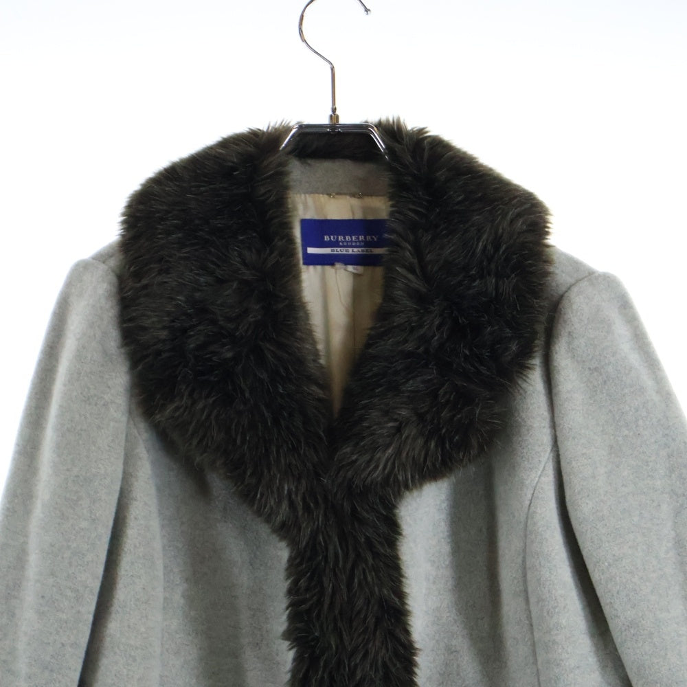 BURBERRY BLUE LABEL(バーバリーブルーレーベル) フェイクファー ウール フロントフック ロングジャケット コート グレー レディース FCF77-810