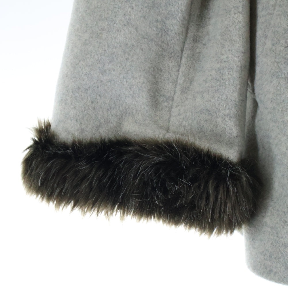 BURBERRY BLUE LABEL(バーバリーブルーレーベル) フェイクファー ウール フロントフック ロングジャケット コート グレー レディース FCF77-810