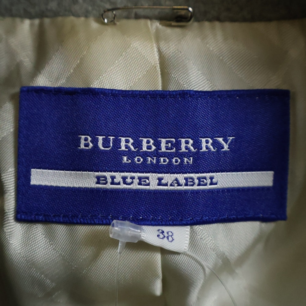 BURBERRY BLUE LABEL(バーバリーブルーレーベル) フェイクファー ウール フロントフック ロングジャケット コート グレー レディース FCF77-810