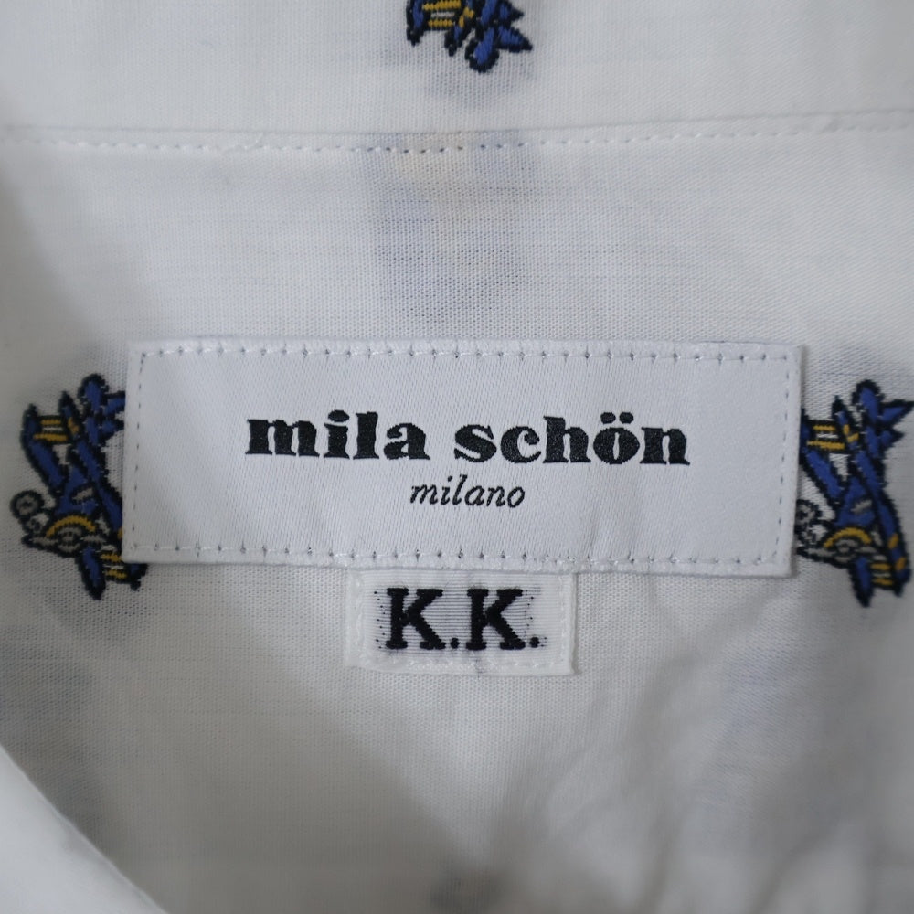 Mila Schoen(ミラショーン) 長袖刺繍シャツ 飛行機 ホワイト