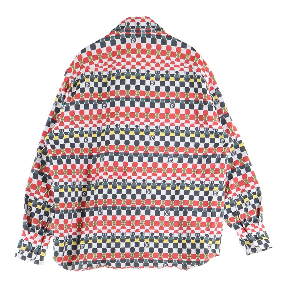 LOUIS VUITTON(ルイヴィトン) 22SS Amen Break アーメンブレイク ダミエ総柄ジャガード ロングスリーブ 長袖シャツ マルチカラー レッド/ブラック RM221 KA6 HMS82W