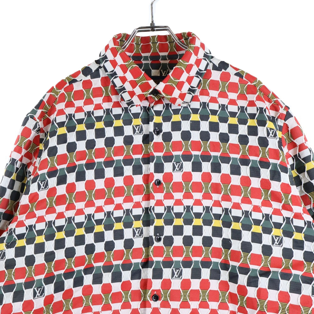 LOUIS VUITTON(ルイヴィトン) 22SS Amen Break アーメンブレイク ダミエ総柄ジャガード ロングスリーブ 長袖シャツ マルチカラー レッド/ブラック RM221 KA6 HMS82W