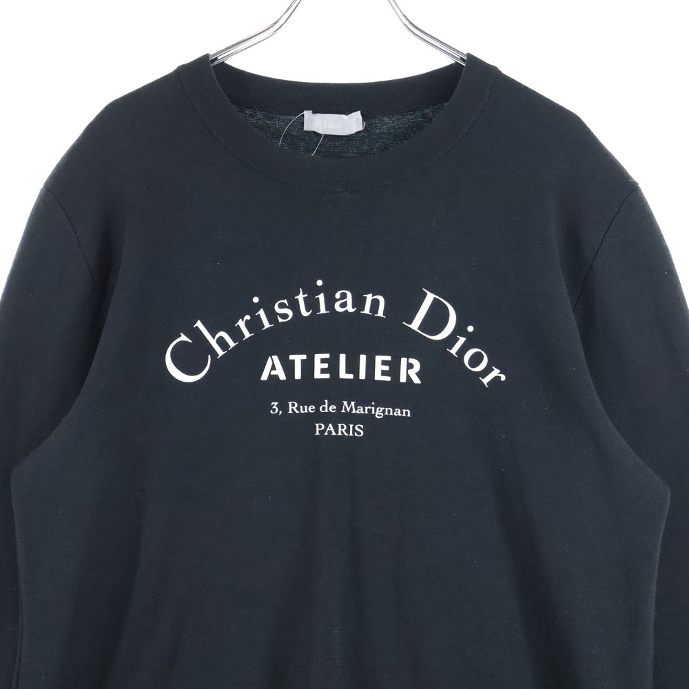 Dior HOMME(ディオールオム) 18AW ATELIER アトリエ ロゴプリント シルク混 ウール クルーネック ロングスリーブ 長袖 ニット セーター ブラック 863M657IT313